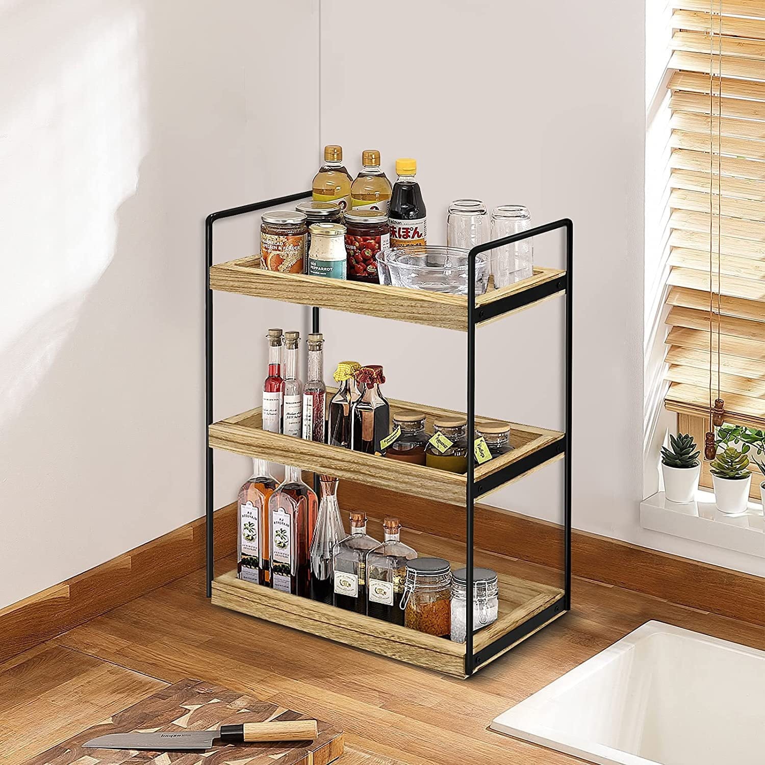 3-Tier Bathroom Counter Organizer, Wood Countertop Storage Shelf for Kitchen Bedroom Offices - Image 4