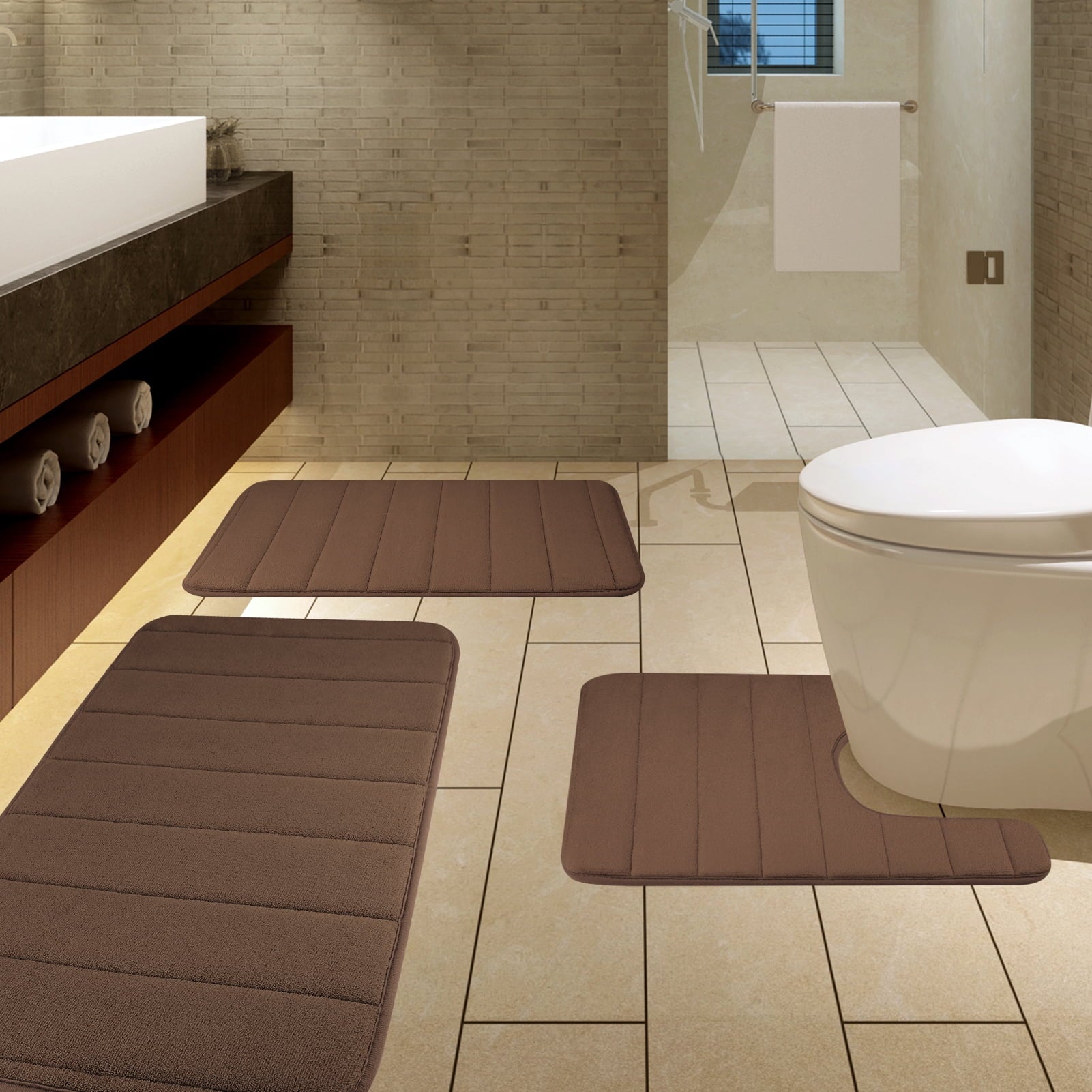 3 Piece Memory Foam Bath Mat Set with U-Shaped Toilet Mat Bathroom Rugs Soft Comfortable Water Absorption Bath Carpet... - Image 4