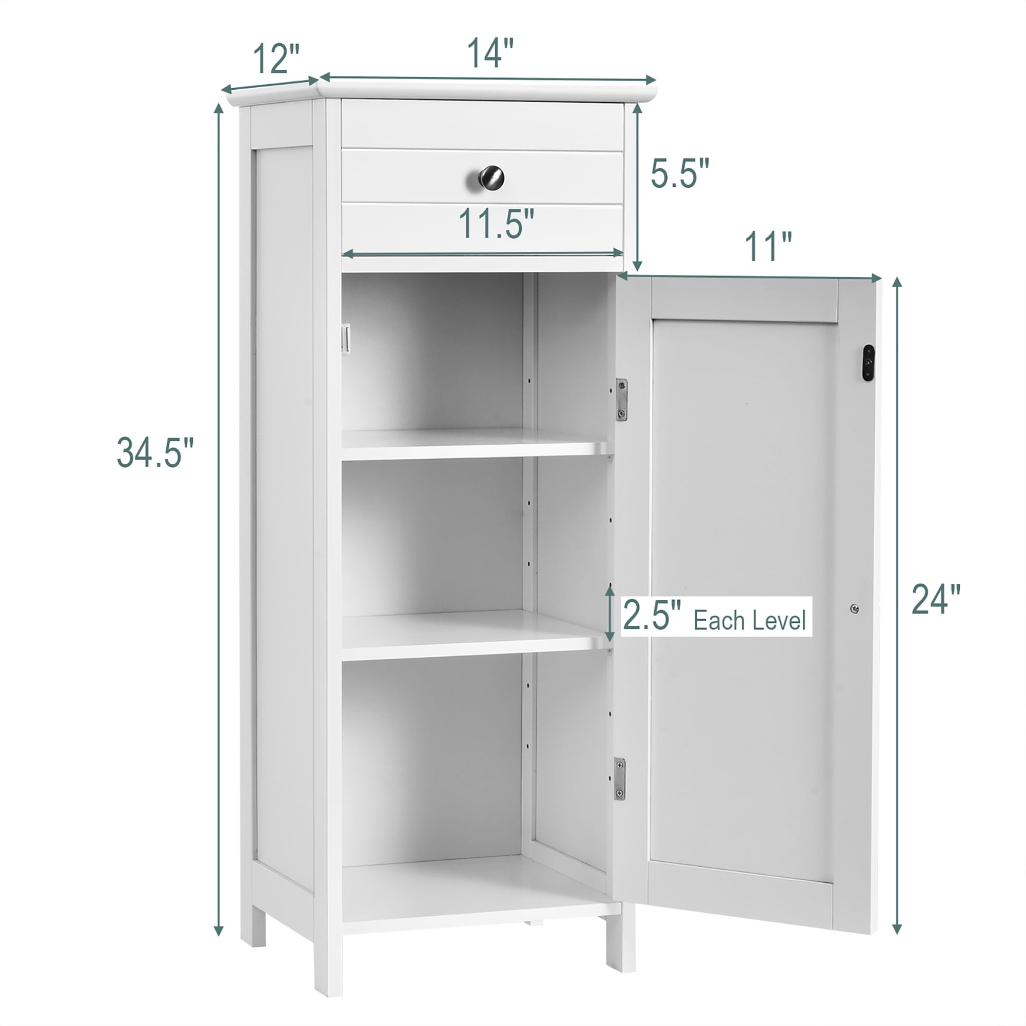 Bathroom Storage Floor Cabinet Wooden Organizer Free-Standing w/ Drawer & Shelf - Image 3