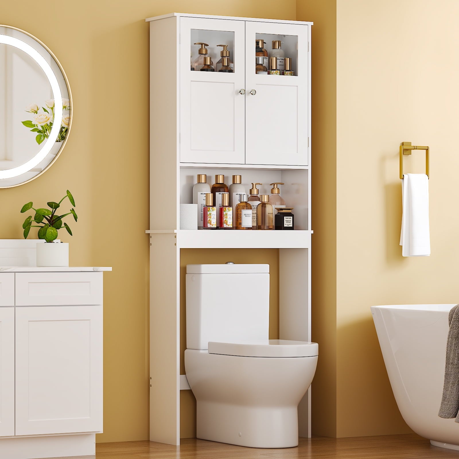 Ktaxon Bathroom Storage Over the Toilet  Cabinet with Adjustable Shelf & 2 Doors Space Saver, White - Image 2