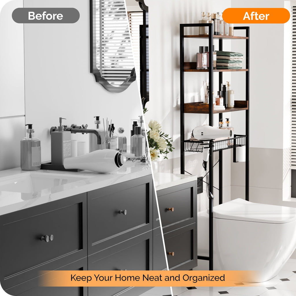 3-Shelf The Toilet Bathroom Storage Rack and Shelf with with Wire Baskets, Tissue Hook and Hairdryer Holder, Rotten -... - Image 4