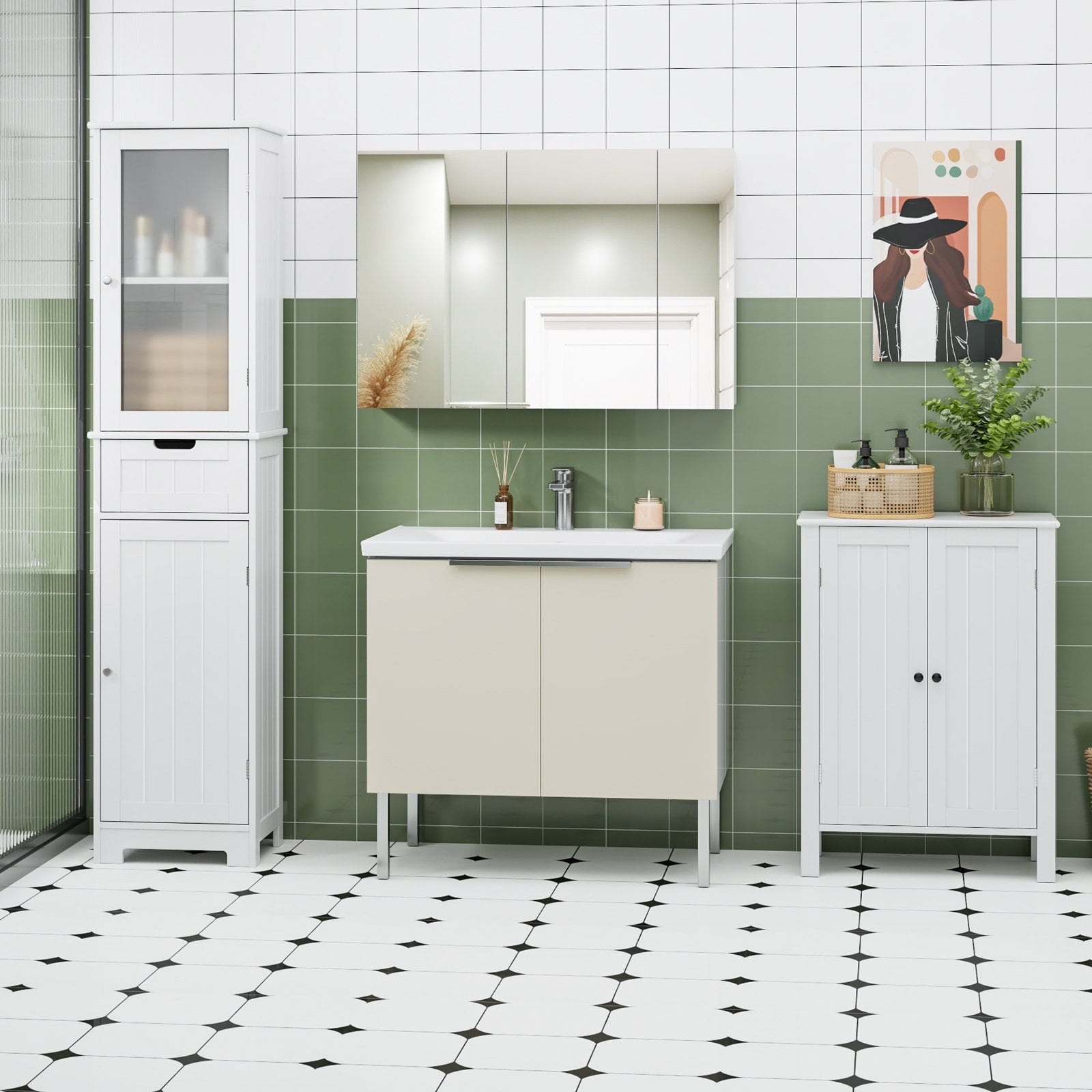 Bathroom Storage Tower, Narrow Linen Cabinet with Door and Drawers, Tall Bathroom Storage Cabinet for Small Spaces, W... - Image 5