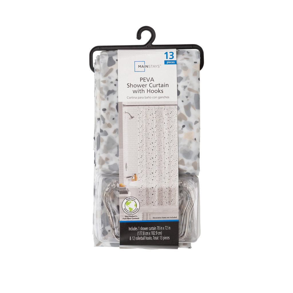 Waterproof Recycled Shower Curtain Set and Hooks, Black, White - Image 6