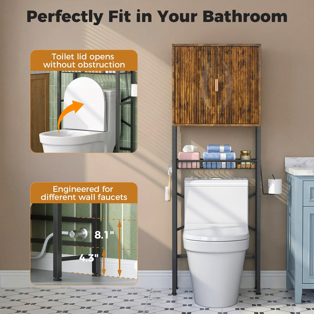 the Toilet Storage Cabinet, Bathroom Storage Organizer with Adjustable Shelf, Toilet Paper Holder & Hooks, Freestandi... - Image 6