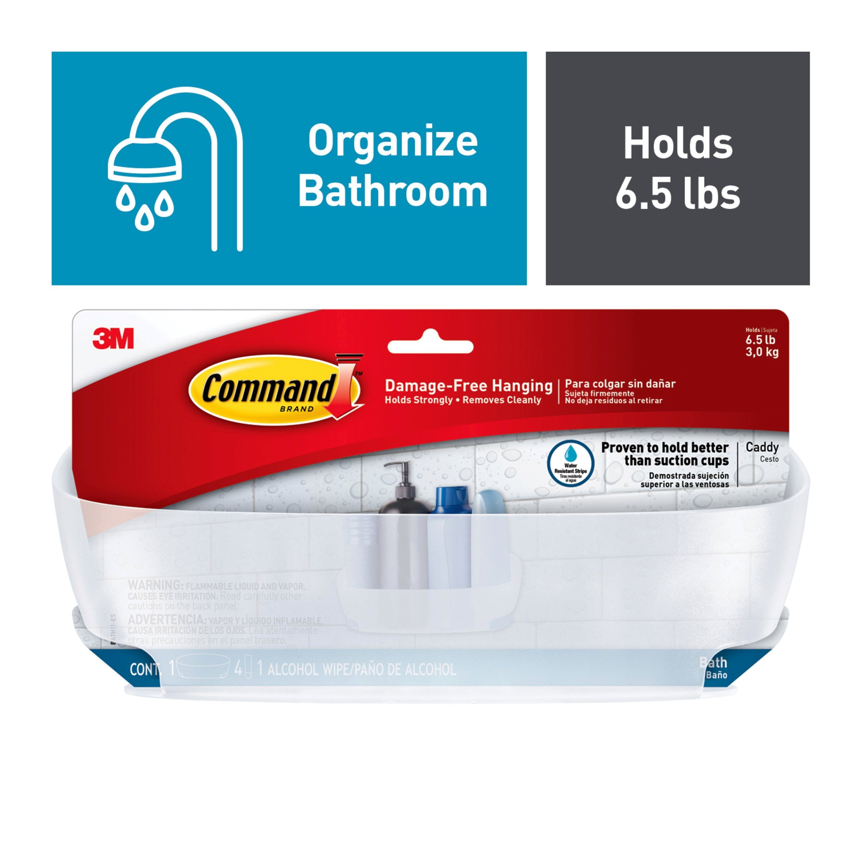 Command Shower Caddy, Frosted, Large, 1 Caddy, 4 Mounting Bases, 4 Large Strips/Pack - Image 2