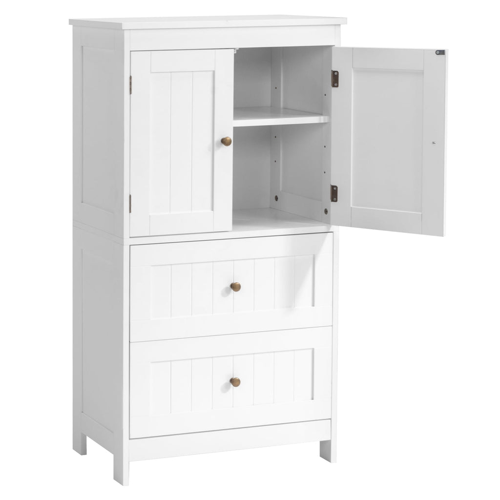 Bathroom Floor Storage Cabinet, Freestanding Cabinet with 2 Doors 2 Drawers, Adjustable Shelves, White - Image 4