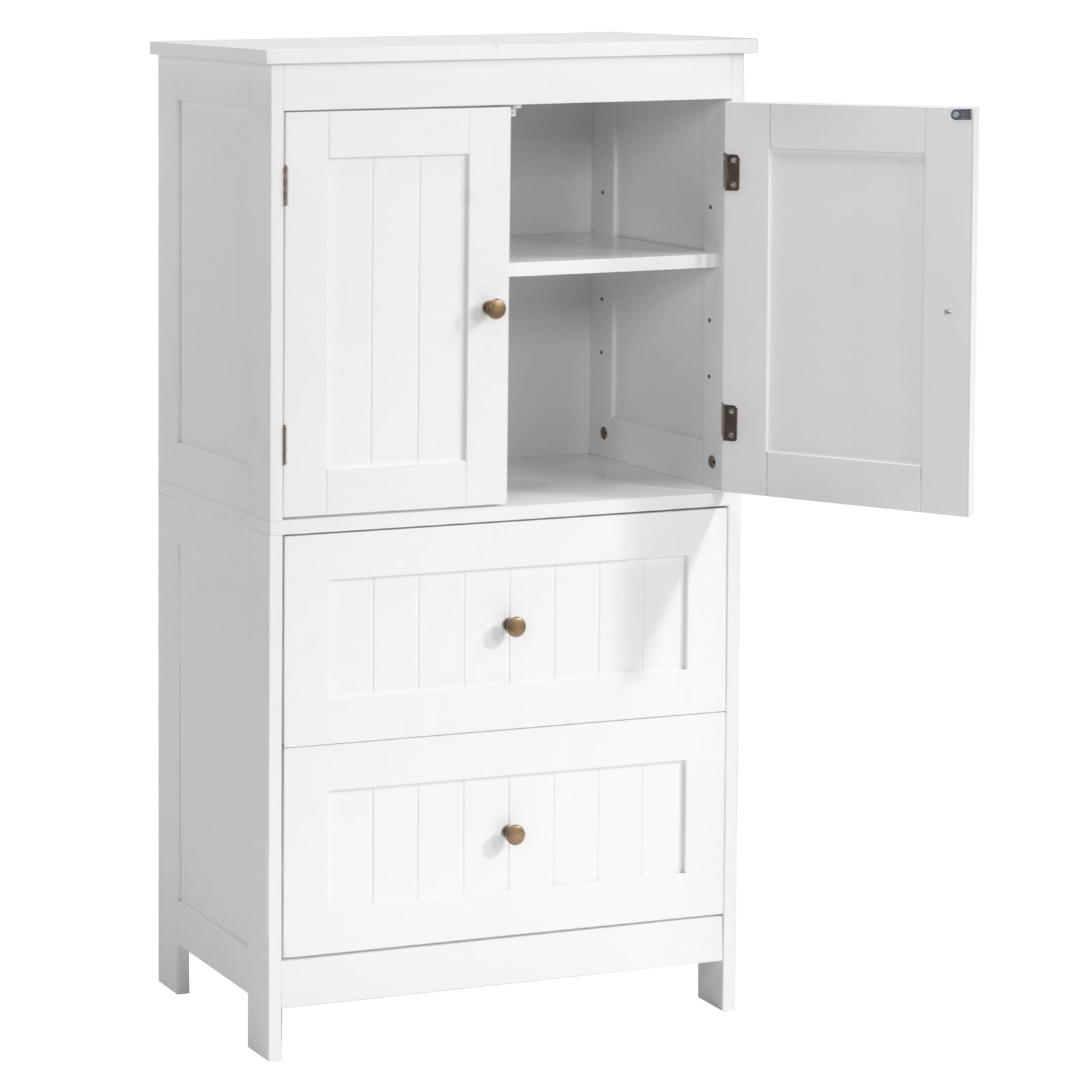 Bathroom Floor Storage Cabinet, Freestanding Cabinet with 2 Doors 2 Drawers, Adjustable Shelves, White - Image 4