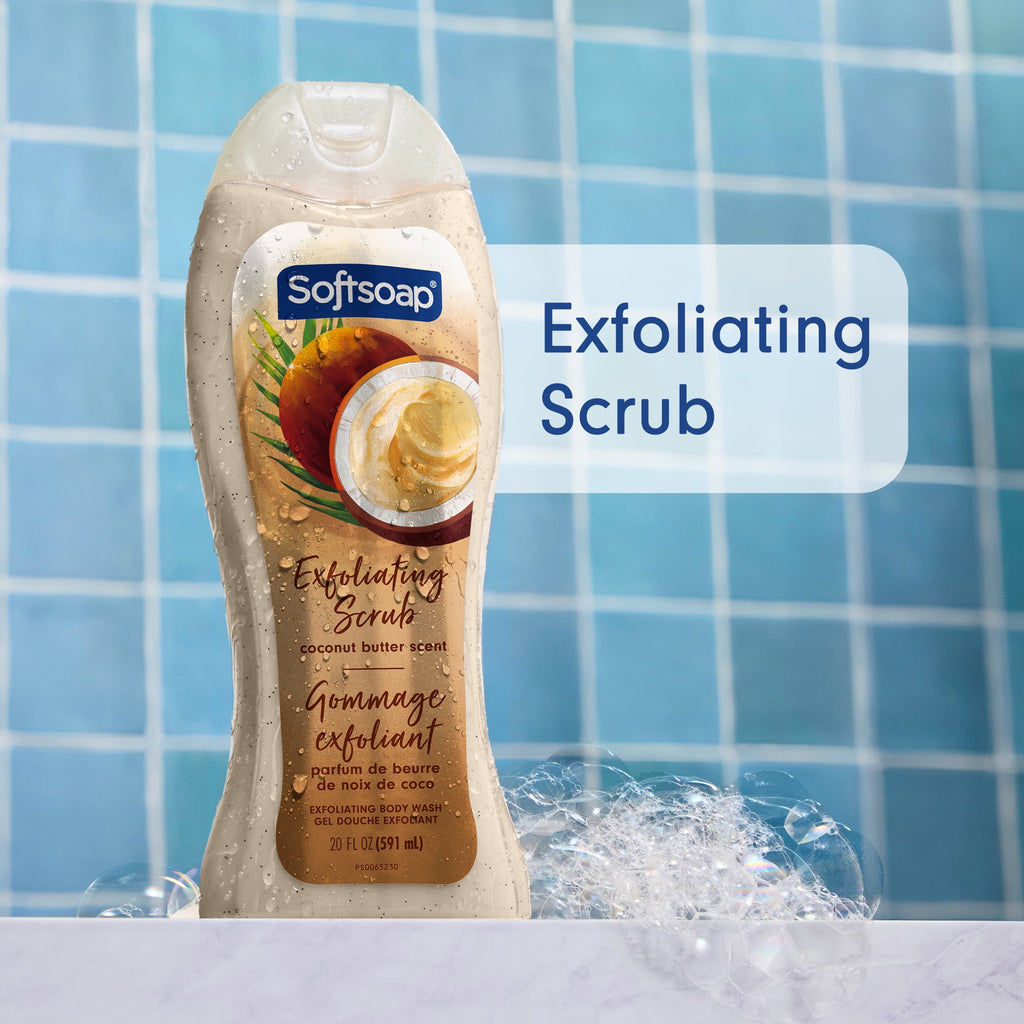 Softsoap Exfoliating Scrub Body Wash, pH Balanced Moisturizing Body Wash, Coconut Butter, 20 fl oz - Image 2
