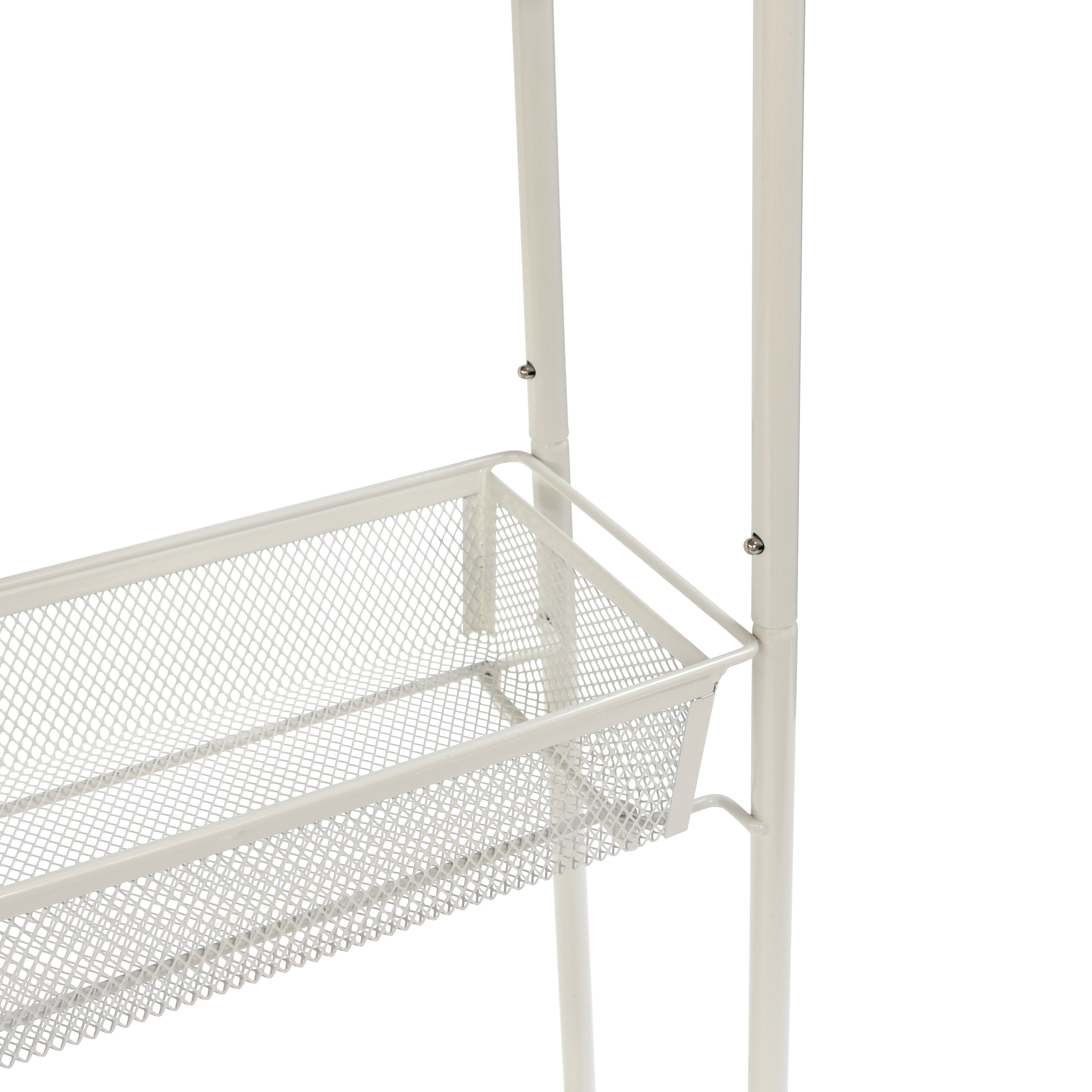 Mainstays Slim 3-Tier Rolling Bathroom Storage Cart with Hooks in White Finish - Image 3