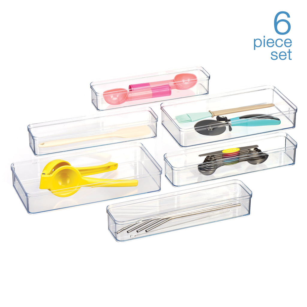 6-Piece Clear Plastic Drawer Storage Organizer Set, Kitchen, Desk and Bathroom Drawer Organizer Bins for Home Organiz... - Image 3