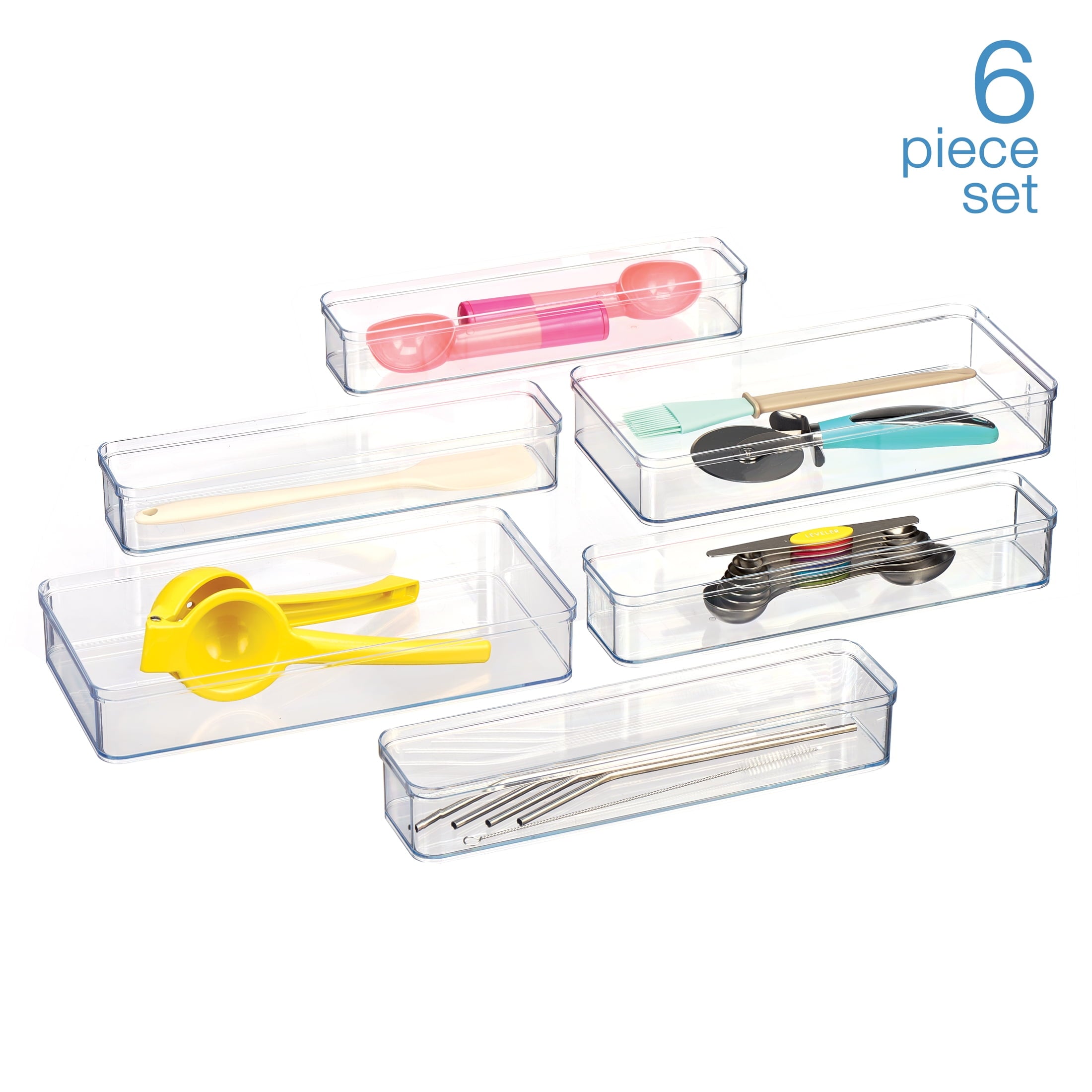 6-Piece Clear Plastic Drawer Storage Organizer Set, Kitchen, Desk and Bathroom Drawer Organizer Bins for Home Organiz... - Image 3