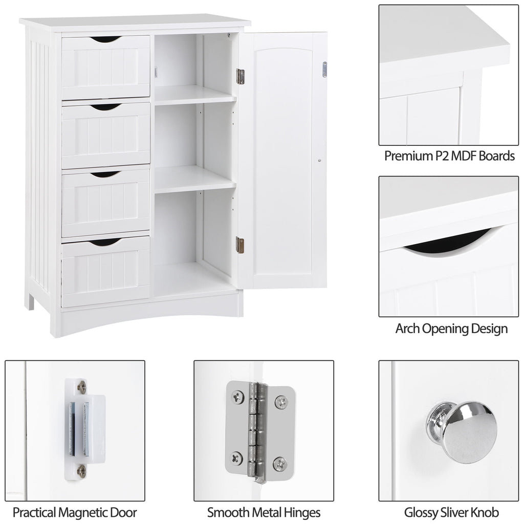 ZENY Bathroom Floor Cabinet, Freestanding Storage Cabinet with 4 Drawers and Adjustable Shelves, Modern Cupboard for Home Living Room Office - Image 3