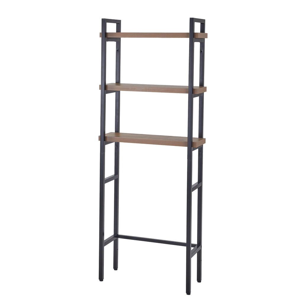 Jace 3-Shelf over-the-Toilet Rack with Black Frame and Oak Shelves - Image 2