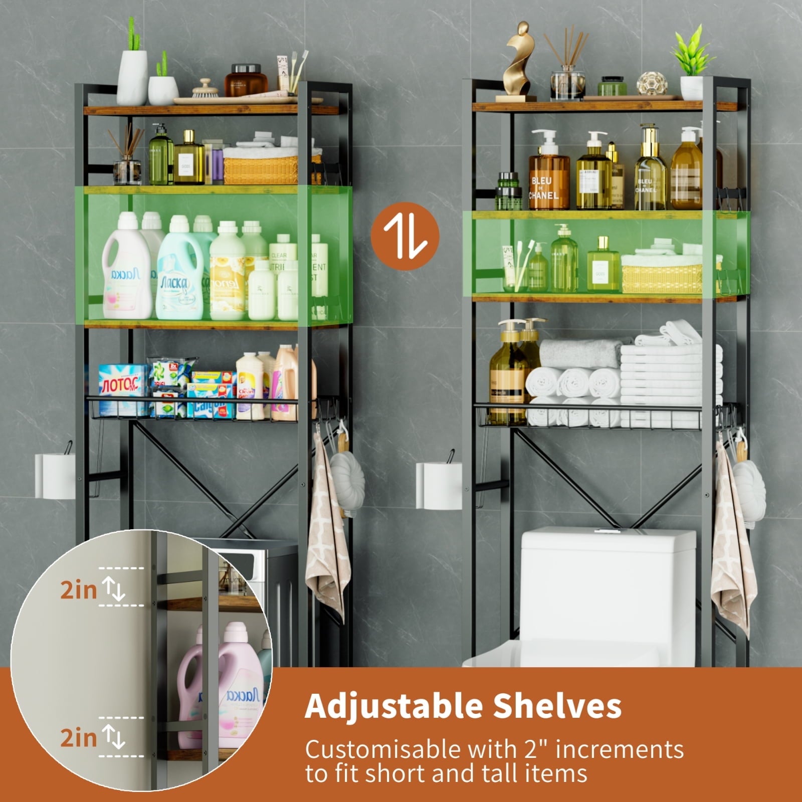 The Toilet Storage Shelf, 4-Tier Freestanding Bathroom Organizers and Storage, above Toilet Space Saver Rack with Adj... - Image 4