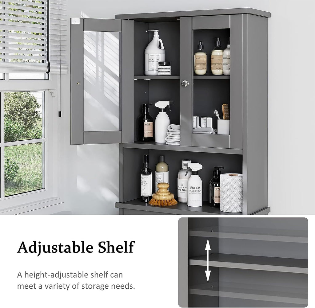 Sobaniilo Over The Toilet Storage Cabinet for Bathroom, Storage Organizer Over Toilet, Space Saver with Tempered Glass Doors, Gray - Image 6