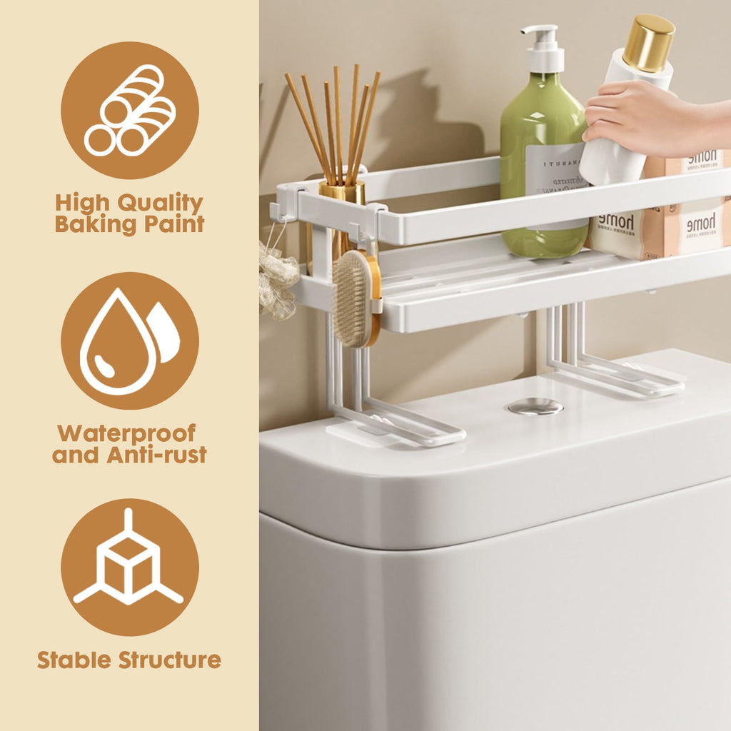 the Toilet Storage Shelf, Freestanding Bathroom Shower Caddy Organizer Behind Toilet Stand Shelves Towel Rack, White - Image 2