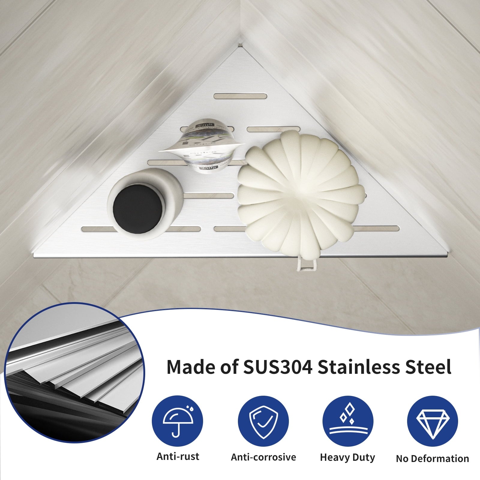 Shelf 10" Brushed 304 Stainless Steel Slot Design Recessed Grouted Shelf Bathroom Shelf Rack for Tiled Wall - Image 3