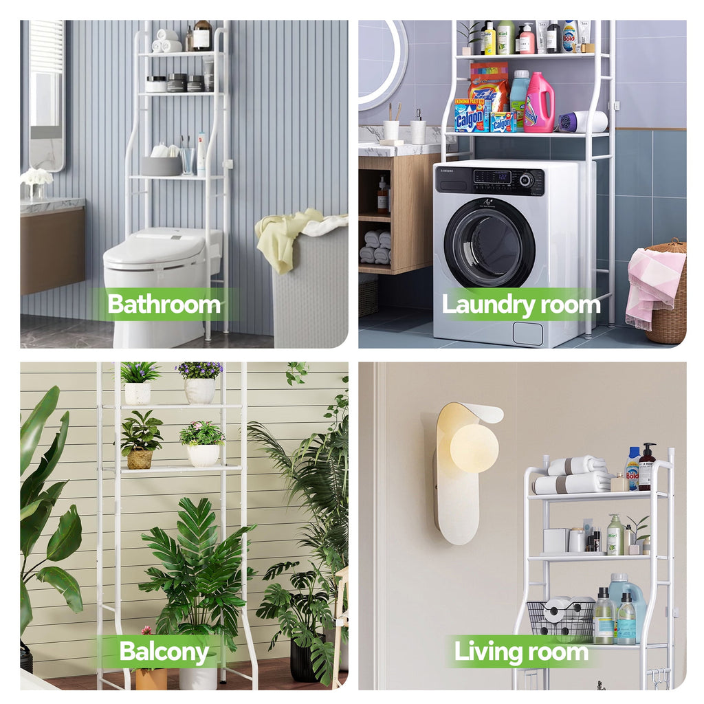 the Toilet Storage, 3-Tier Bathroom Organizer with Paper Holder & 3 Hooks, Sturdy & Stable Freestanding Space Saver T... - Image 5