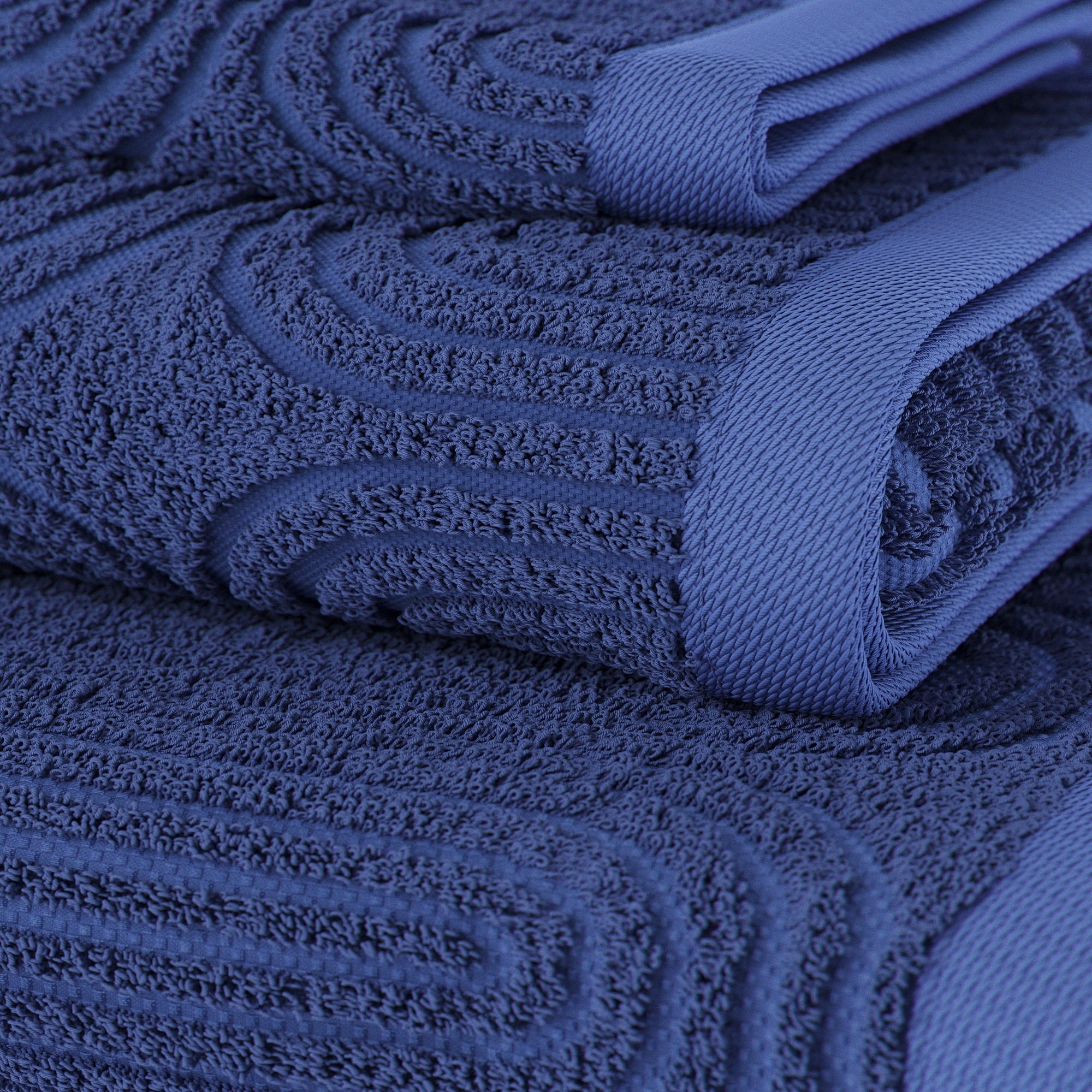 6-Piece Textured Bath Towel Set, Soft 100% Cotton, Smokey Blue - Image 4