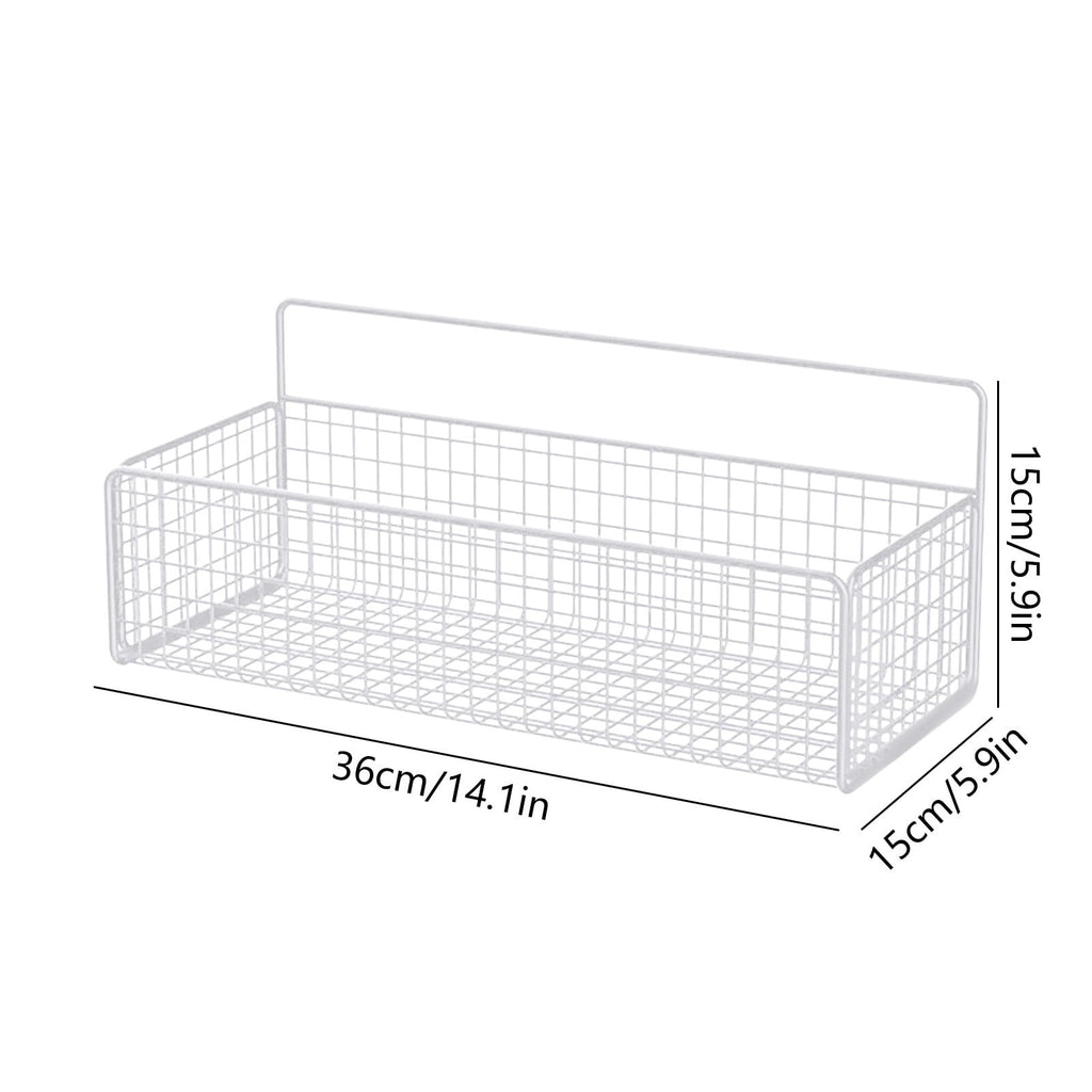 Basket, 14.4x5.9in Metal Wire Organizer with Hooks for Bathroom Shower, Kitchen Spice Rack, No Drill Adhesive Install... - Image 3