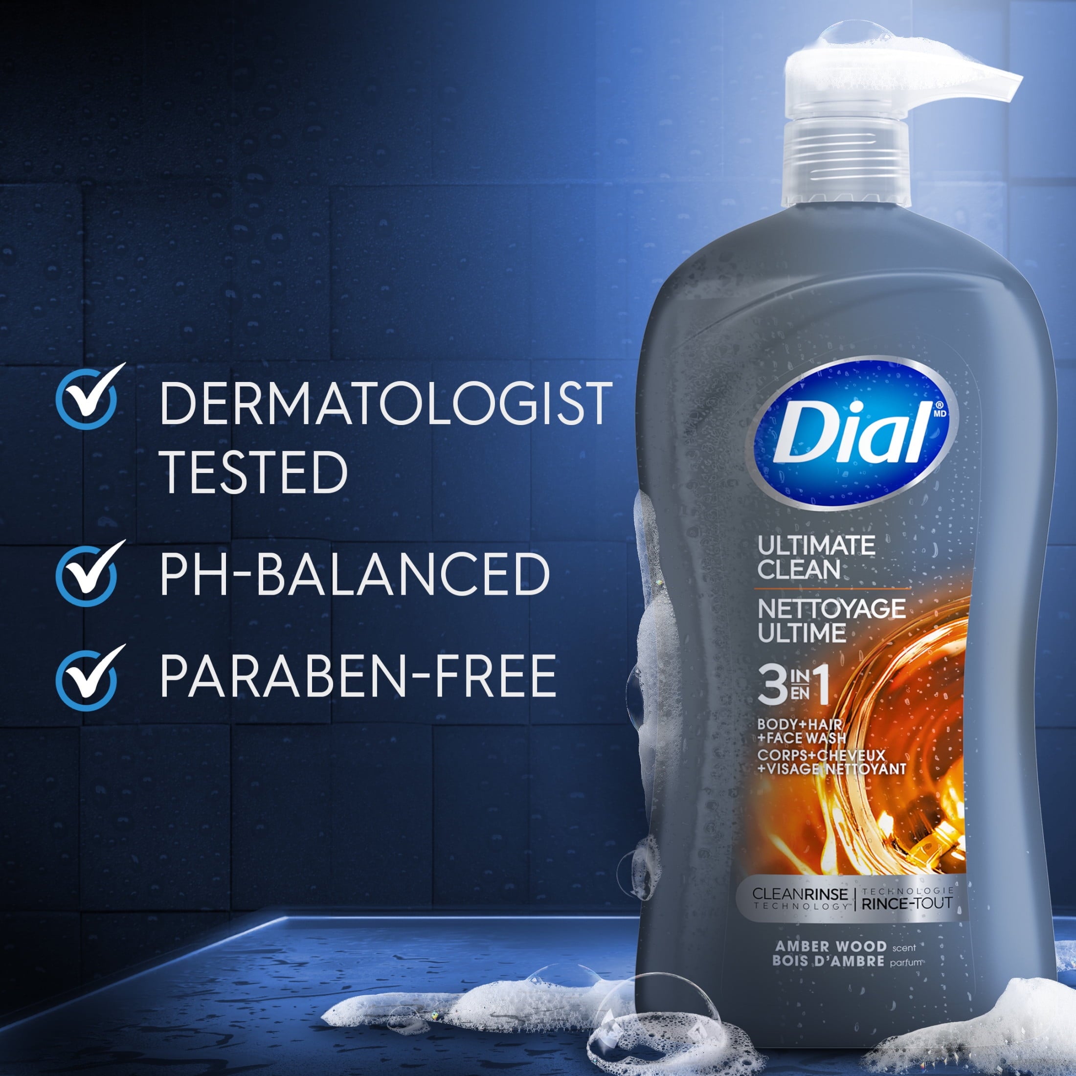 3-in-1 Men's Body Wash for Body, Hair & Face, Amber Wood Scent, 32 oz - Image 5