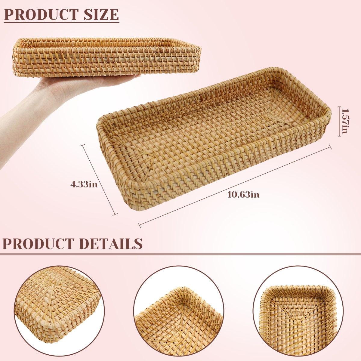 and Toilet Tank Basket for Bathroom Storage Long Narrow Hand Towel Organizer (10.6 x 4.3 x 1.57 inch) - Image 5