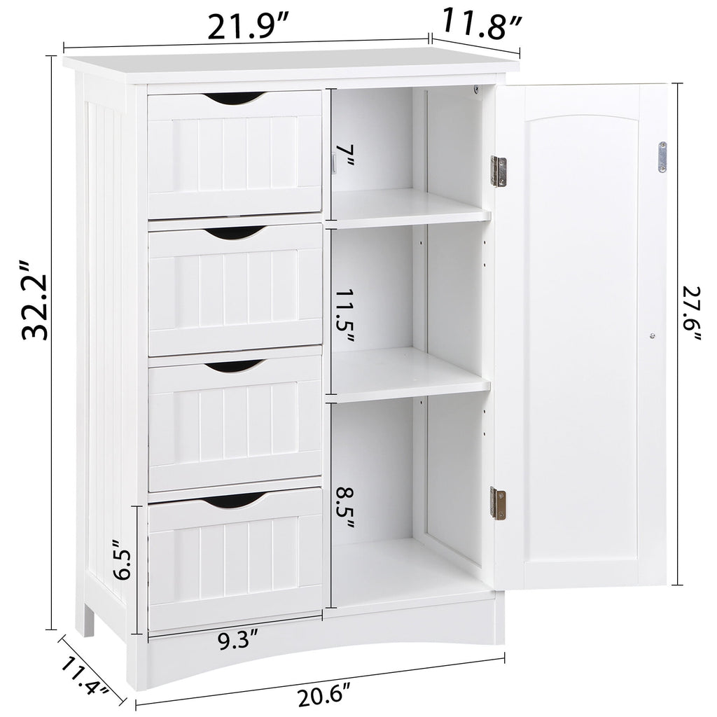 ZENY Bathroom Floor Cabinet, Freestanding Storage Cabinet with 4 Drawers and Adjustable Shelves, Modern Cupboard for Home Living Room Office - Image 5