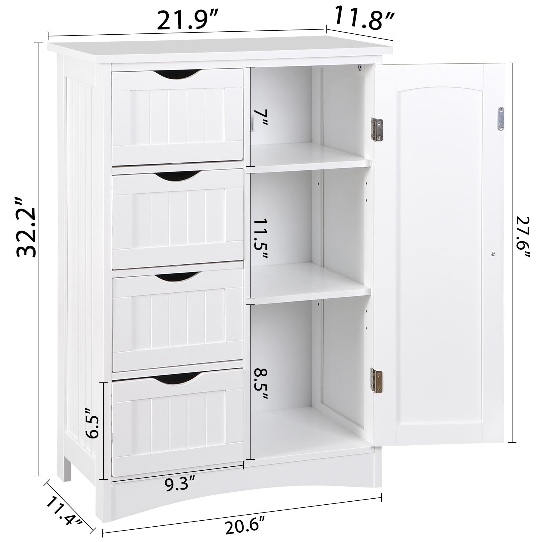 ZENY Bathroom Floor Cabinet, Freestanding Storage Cabinet with 4 Drawers and Adjustable Shelves, Modern Cupboard for Home Living Room Office - Image 5