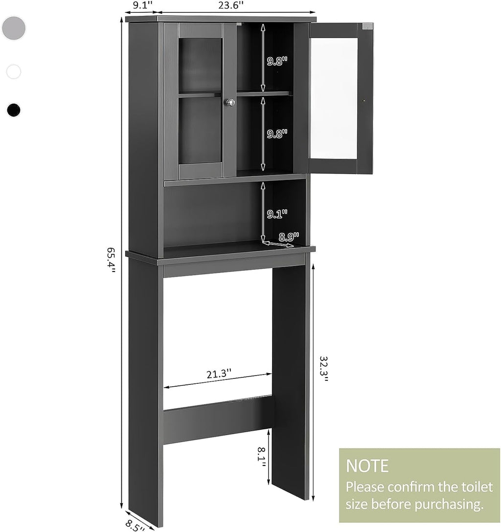Sobaniilo Over The Toilet Storage Cabinet for Bathroom, Storage Organizer Over Toilet, Space Saver with Tempered Glass Doors, Gray - Image 2