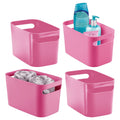 Plastic Bath Storage Bin with Handles, 10" Long, 4 Pack, Rose Pink