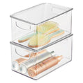 Plastic Bathroom Storage Box, Lid, Built-In Handles, 2 Pack, Clear