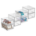 Plastic Stackable Bathroom Storage Organizer with Drawer, 8 Pack, Clear