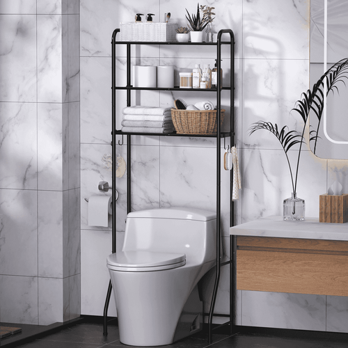 3 Over The Toilet Storage Rack, Bathroom Organizer Shelves Cabinet Above Toilet, Freestanding Shelf Space Saver, Black