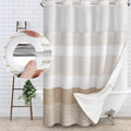 Curtain with Snap in Liner Set Cotton and Linen Blend Curtain for Bathroom Boho Farmhouse Beige Striped 75" L x 72" W