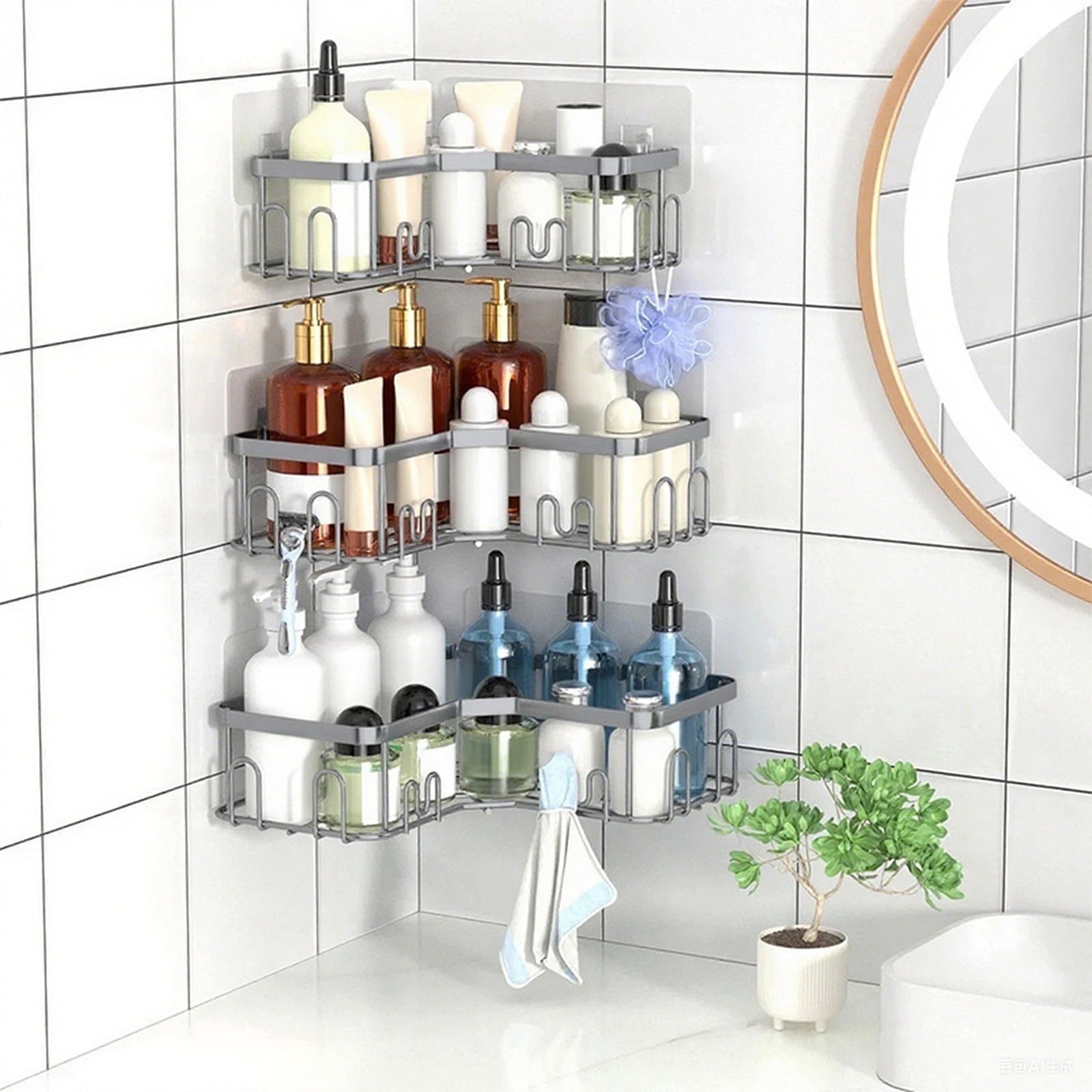 3 Pack Corner Shower Caddy, Stainless Steel Adhesive Shower Organizer Corner Shower Shelves for Bathroom Storage (sil...