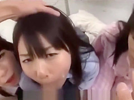 3 Asian schoolgirls 18+ blowjob and facial