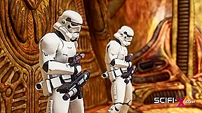 A horny hottie gets fucked by a male alien in the fire cave
