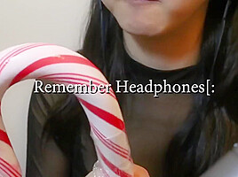 ASMR Asian Girl Sensually Licks HUGE Candy Cane