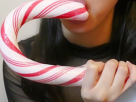 ASMR Asian Girl Sensually Licks HUGE Candy Cane