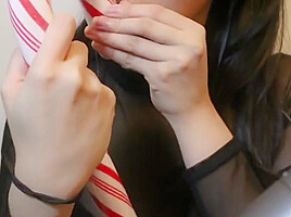 ASMR Asian Girl Sensually Licks HUGE Candy Cane
