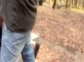 Abbey dogging outdoors with a hot young stranger