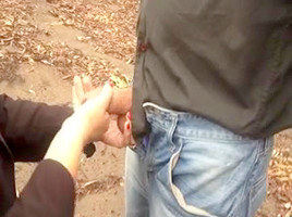 Abbey dogging outdoors with a hot young stranger