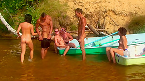 Agnes & Bella Margo & Eniko & Julia Taylor in group teenager 18+ porn scene filmed in the outdoors