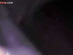 Amateur brunette shows off g-string in candid upskirts