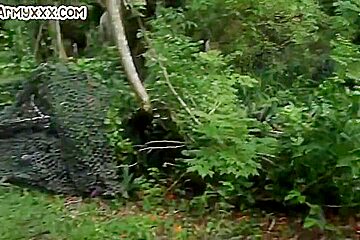 Army Bottom Barebacked By Jock Outdoor In Front Of