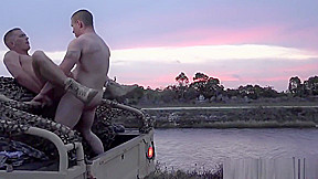 Army hunk assfucked and jizzed outdoors
