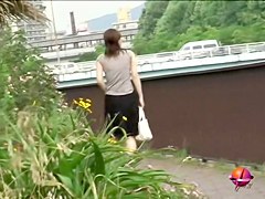 Asian milf felt what is no panties sharking on her twat