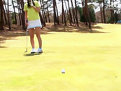 Asian slut takes it from behind in a golf course