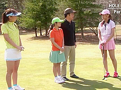Asian slut takes it from behind in a golf course