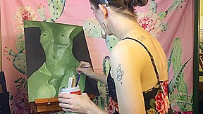 Beautiful Tgirl Paints Nude of Herself